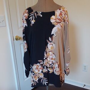 Susan Graver Black and Tan Floral Top
